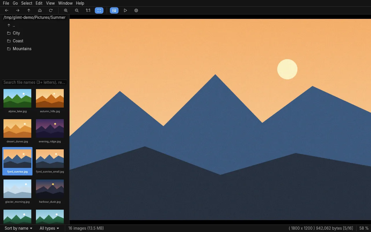 The file list as a grid of thumbnails