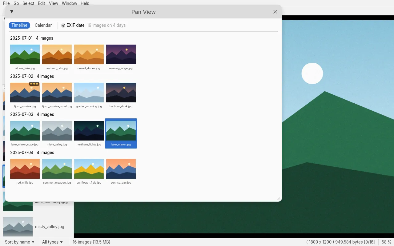 The Pan view as a timeline